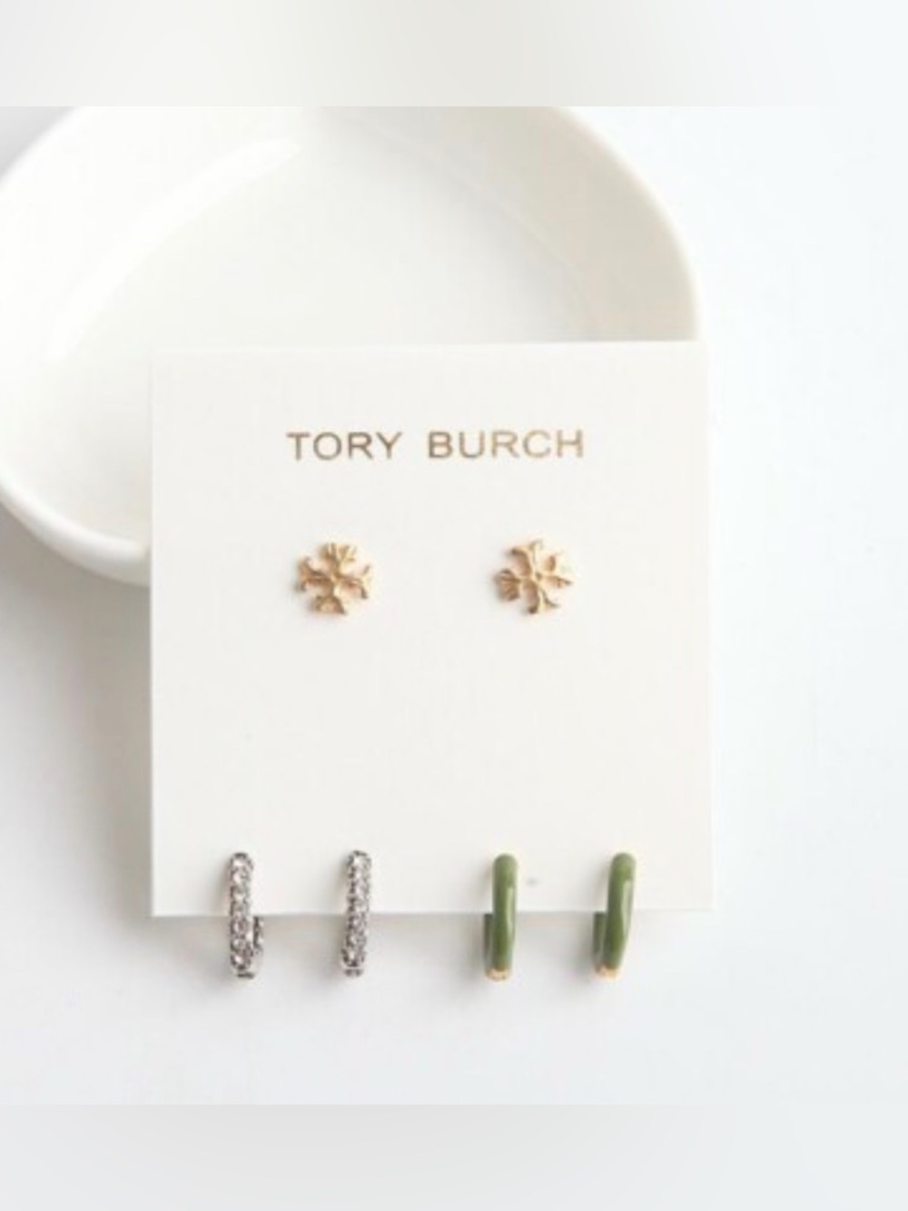 Tory Burch  Authentic Roxanne Hoop Earrings And Stud Set Of 3 Pairs New/Dust Bag